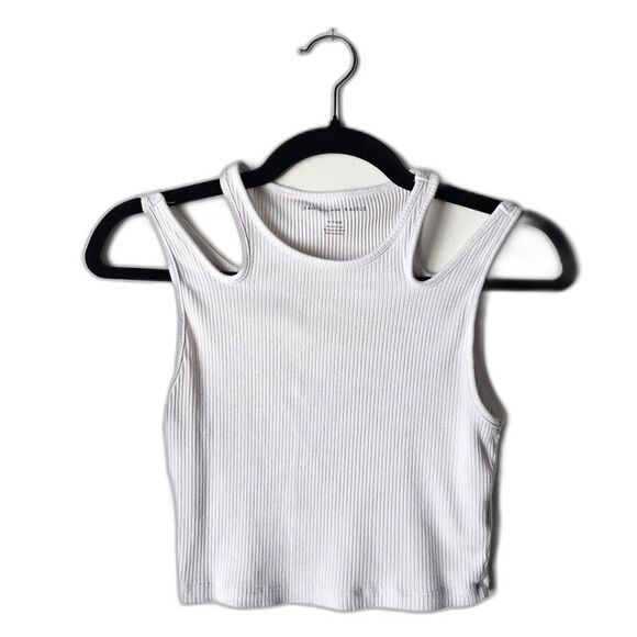 American Eagle Outfitters Tops - American Eagle Ribbed Crop Tank Top White Cutout Shoulder Womens S Y2K